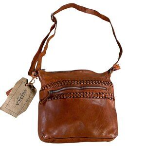 Vilenca Holland Brown Woven Leather Crossbody Bag NWT